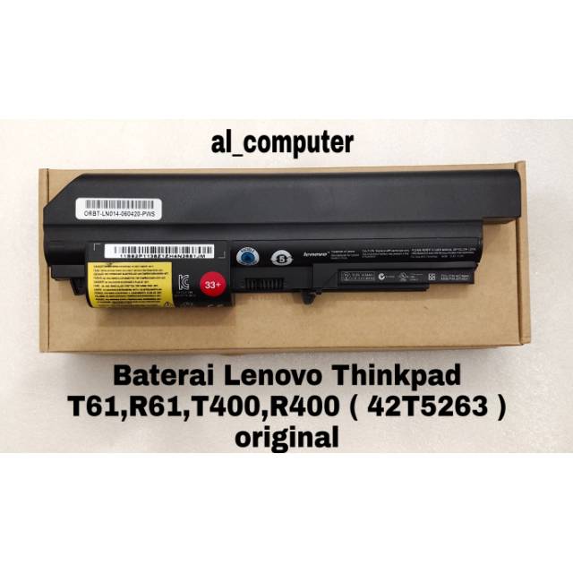 Baterai Lenovo Thinkpad T61 R61 T400 R400 42T5263 original