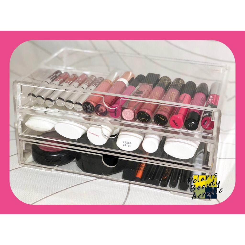 RAK KOSMETIK ACRYLIC-TEMPAT MAKEUP AKRILIK-BEAUTY CASE AKRILIK-3DCLEAR