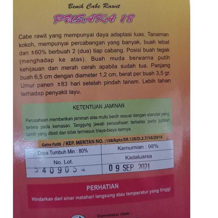 

G16E cabai rawit PUSAKA 18 TTG