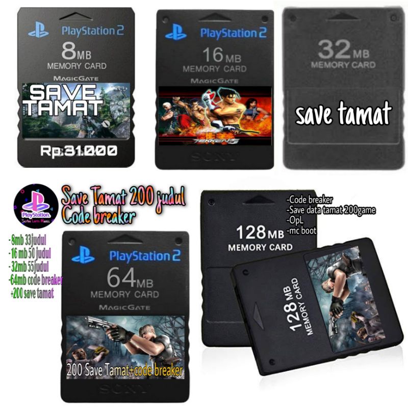 MEMORY CARD PS2 8MB-128Mb 33-200 SAVE TAMAt