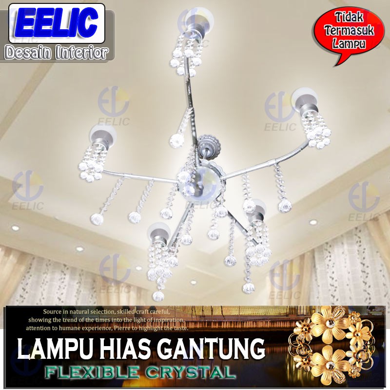 EELIC LHG-83 LAMPU HIAS GANTUNG CRYSTAL LIMA KAP SELANG FLEXIBLE DENGAN HIASAN MANIK CRYSTAL