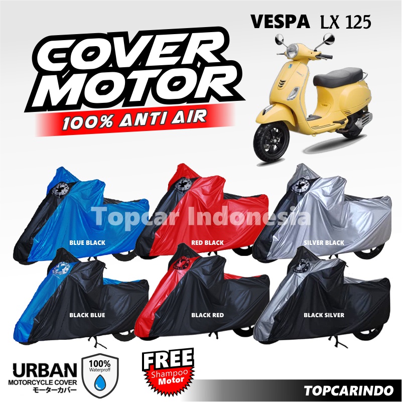 Cover Motor Vespa LX 125 cc Sarung Motor Selimut Motor Piagio Mantel Jas Penutup Pelindung Urban Waterproof Anti Air Indoor Outdoor Rumah Teras Gudang Garasi Aksesoris Vespa Kolektor Unik PVC