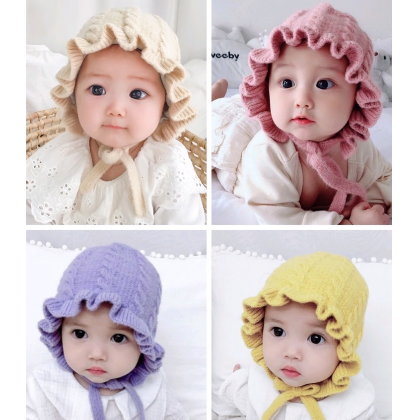 TP26-Topi Rajut Tebal Anak Perempuan Knitted Ruffle