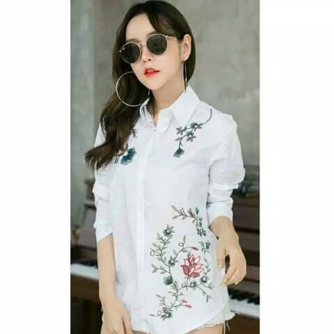 Muslimtunik- Atasan Tunik Baju Bordir Putih Korean Style Wanita -Tunik-Muslim.