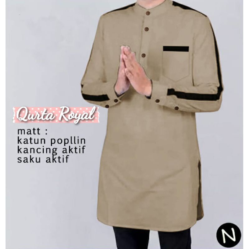 Baju Kemeja KURTA QURTA Koko Pria Laki Bahan Katun Lengan Panjang Ada Kantong Saku Polos Kancing Akt