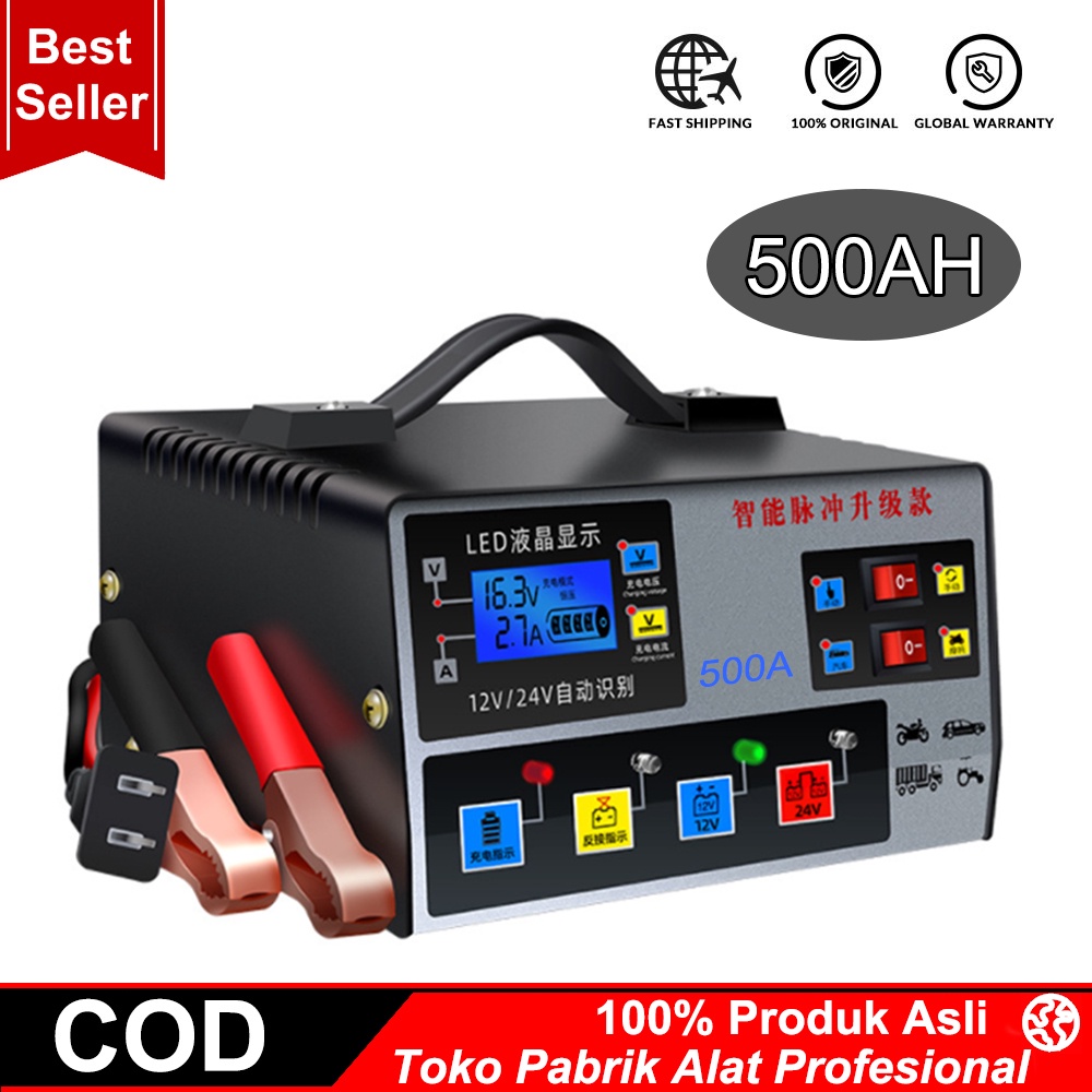 Charger Aki Otomatis Smart Intelligent Auto Repair Mobil Motor Kapal Truck Portable 700W 12V/24V 300AH 500AH