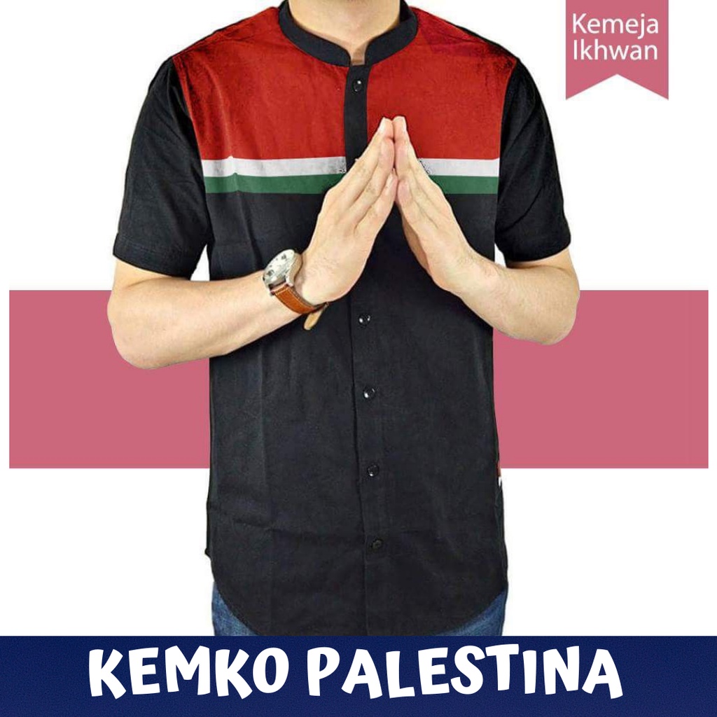 NEW Baju koko pria palestina lengan pendek kemko palestina dewasa pakaian atasan fashion muslim hita