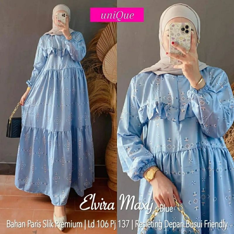 Elvira Maxy, GAMIS WANITA MUSLIM CANTIK FIT XL LD 106 BAHAN PARIS SILK PREMIUM ZIPPER BUSUI TERMURAH