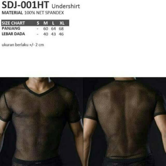 Kaos dalam jala bodyfit semi transparan hitam