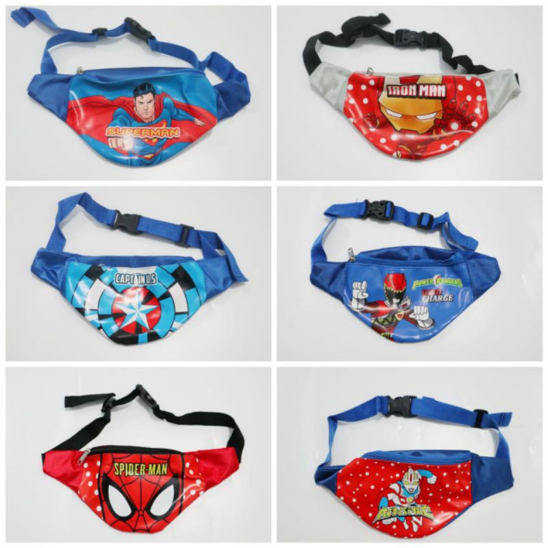 TAS ANAK SLEMPANG SUPERHERO / TAS ANAK PINGGANG SUPERHERO SUPERMAN UTRAMEN SPIDERMAN CAPTAIN IRONMAN