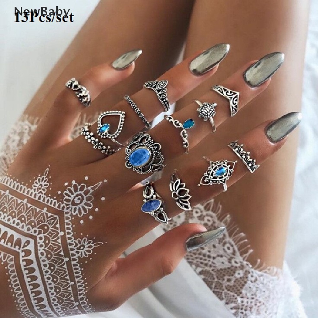 Newbaby 13pcsset Cincin Wanita Aneka Desain Gaya Retrobohobohemian Untuk Pesta