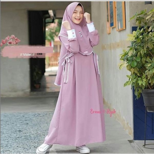 Fashion Remaja Muslimah Gamis Syari Set Khimar/Gaun Panjang Set Krudung Modis Dan Casual Nessa