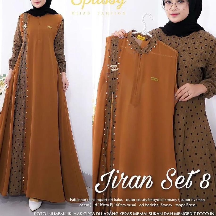(MURAH) Gamis Terbaru Jiran Set 8 2in1 Gamis + Outher Bahan Rami IMPORT mix Ceruty Premium