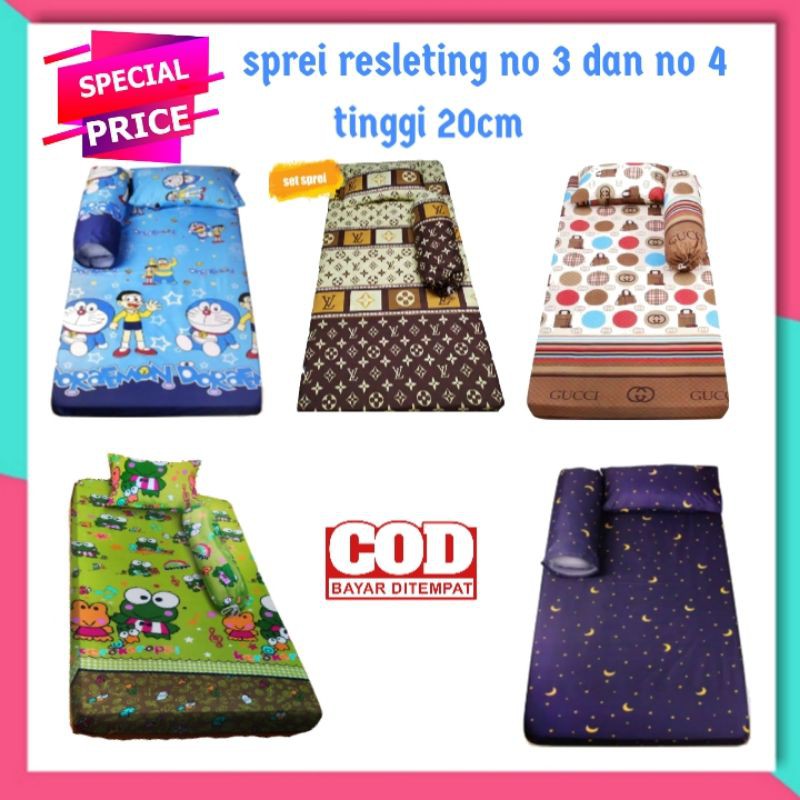 Sprei resleting sarung kasur busa springbed ukuran no 3 120x200x20 no 4 90x200x20 bahan microtex
