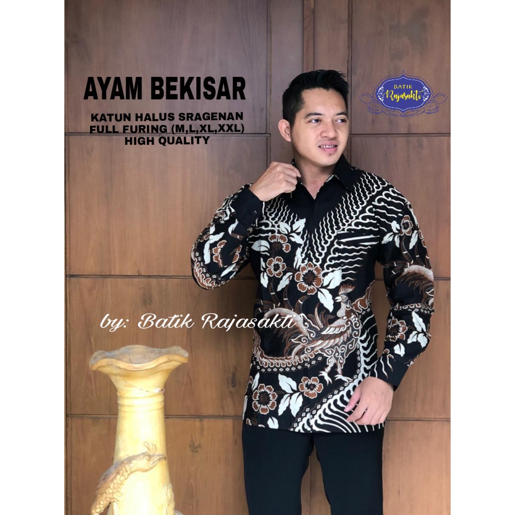 AYAM BEKISAR RAJASAKTI KEMEJA BATIK SOLO PRIA LENGAN PANJANG PENDEK LAPIS FURING ATASAN PREMIUM MODERN KATUN HALUS MARMADEWA EMAS PANJANG MATA ANGKER MATA LEMBUT MAUZA MEGAH MEMPESONA MENTARI EMAS MERAK BAYEM MERAK BULAN MERAK COKLAT MERAK KEMBAR MERAK