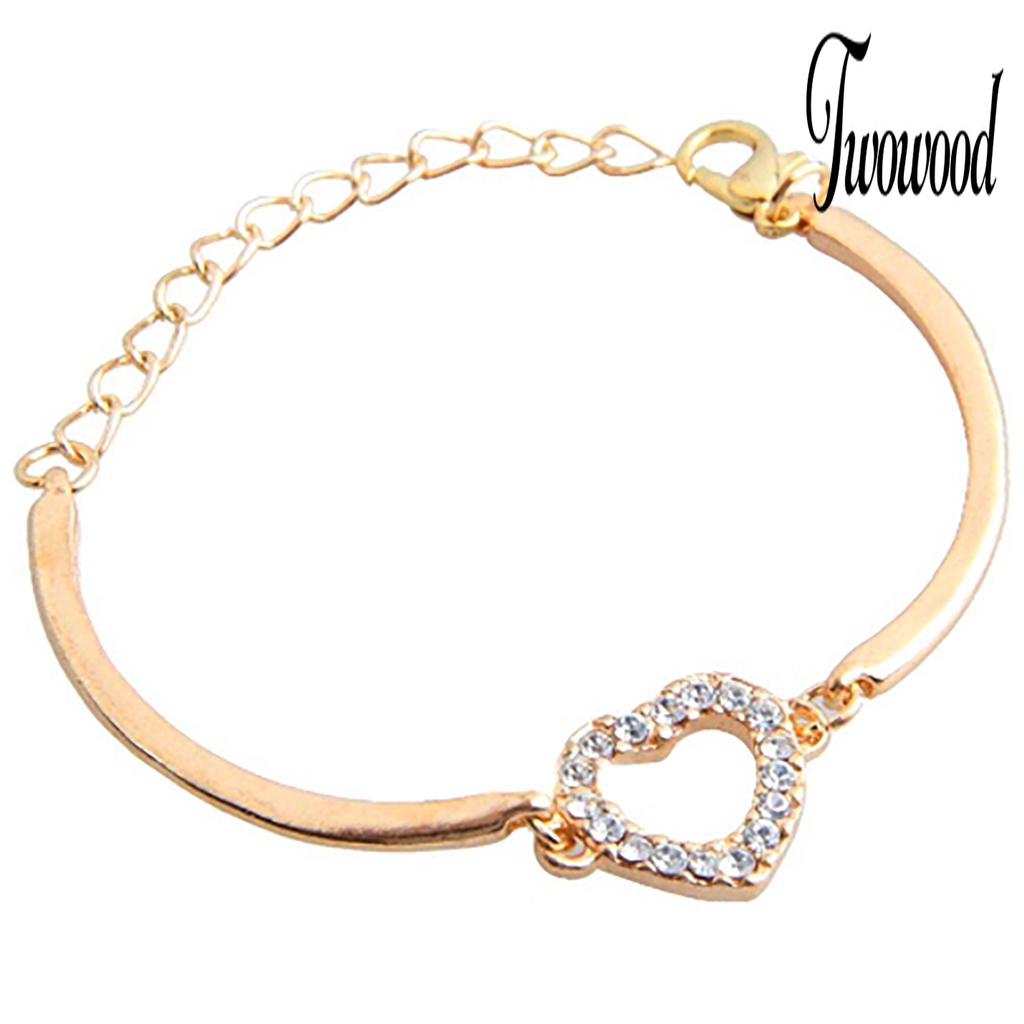 Gelang Rantai Adjustable Bahan Alloy Warna Emas Aksen Kristal Berlian Imitasi Untuk Wanita