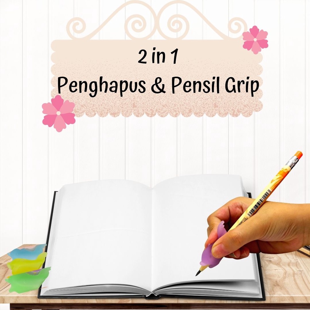 

Pensil Grip Alat Bantu Menulis dan Penghapus Jadi Satu (2in1) isi 6 buah