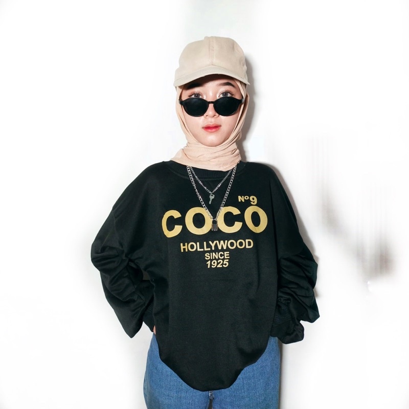 SWEATER COCO HOOLYWOOD CREWNECK MURAH SWEATER WANITA OBLONG SWEATER KEKINIAN