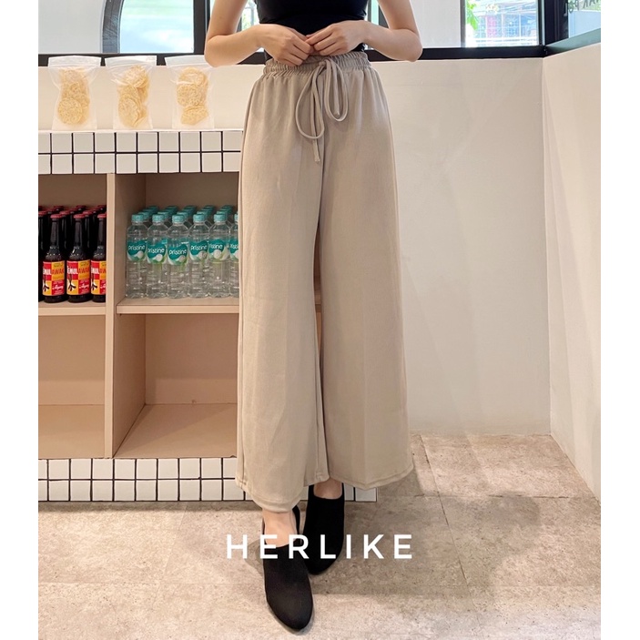 Yuri kulot  / kulot knit import /Celana Knit Import / Flexible/kulot wanita/kulot dewasa /celana panjang-Beige