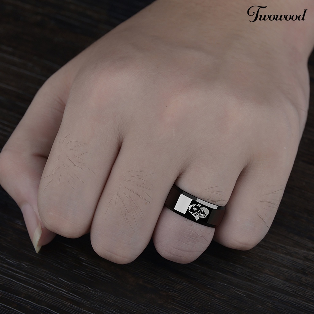 Cincin Bahan Alloy Warna Hitam Motif Kartu Remi Untuk Hadiah