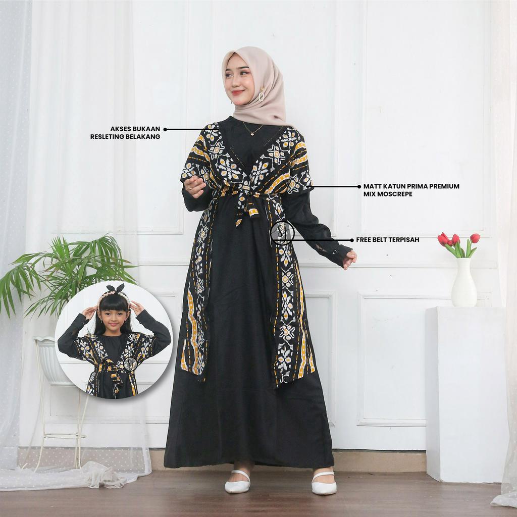 Saroja | Couple Keluarga Gamis Kombinasi motif Songket Kuning 2 terbaru