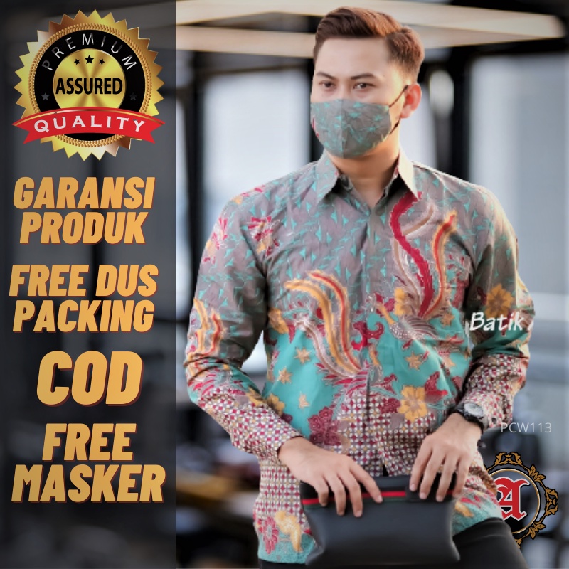 Baju Batik Pria Lengan Panjang Terkini Bahan Katun Premium Full Furing Reguler Fit original Prabuseno Produksi Batik Aluna PCW 113-0