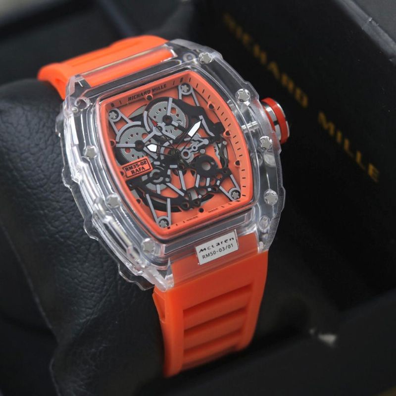 jam tangan pria NEW Rm transparan rubber tanggal aktif DM4.5cm +box