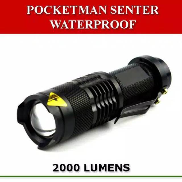 Pocketman Senter Mini LED CREE Waterproof 2000 Lumen Swat Police SP