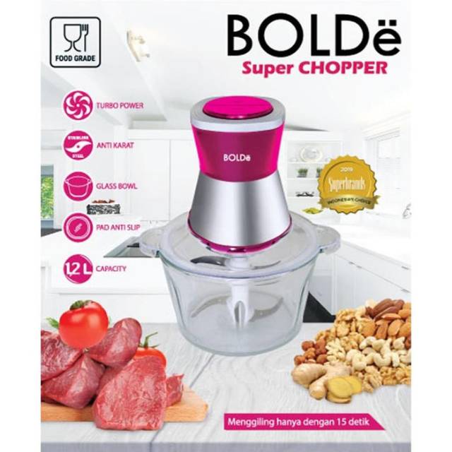 Chopper bolde turbo 2L/ bolde super chopper garansi resmi pink/ penggiling daging/ blender chopper