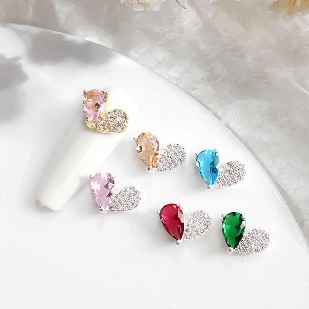 Agustina Glitter Jantung Kuku Pesona Zirkon Elegan Membuat Anting Permata Ornamen Kristal Manikur Aksesoris