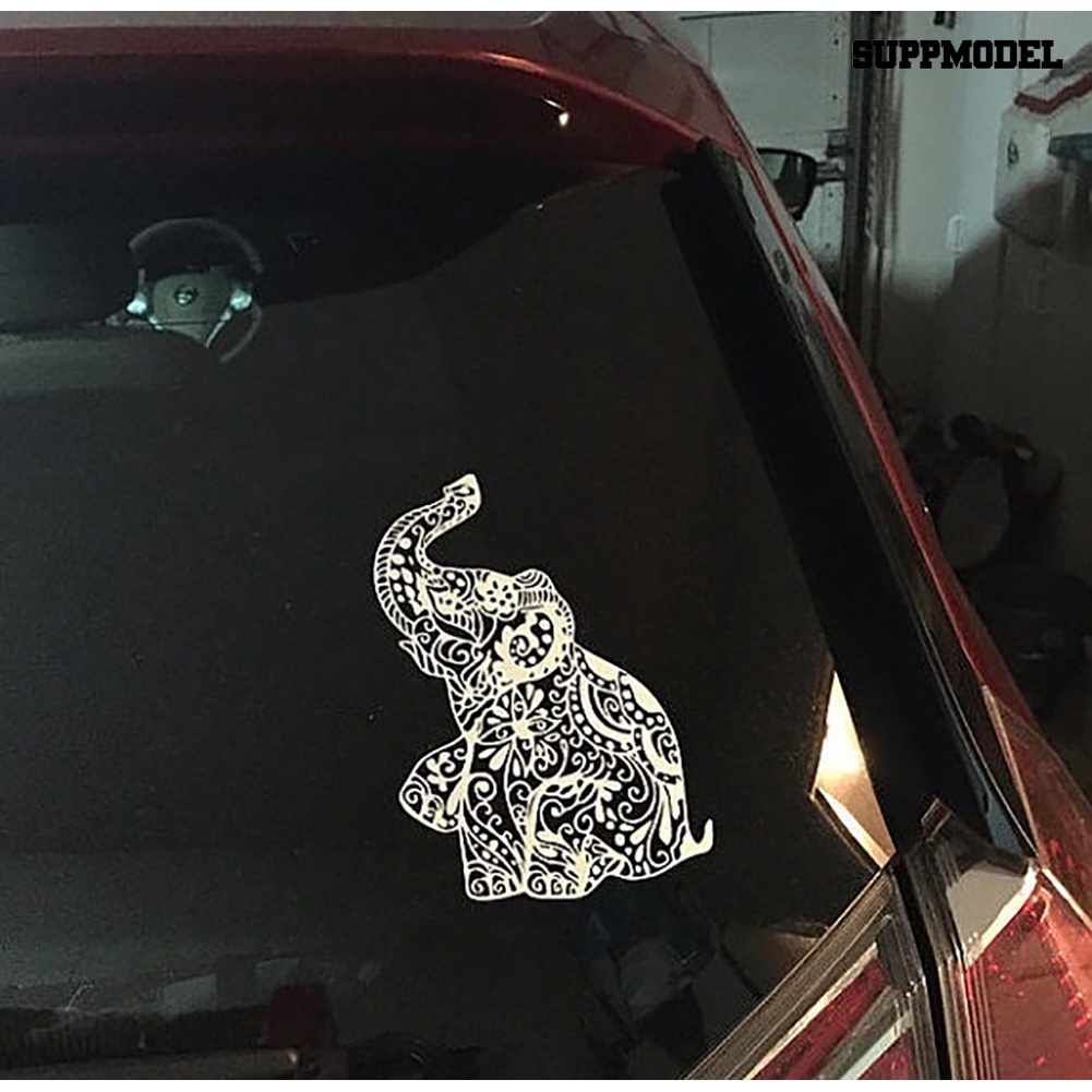 Stiker Decal Reflektif Motif Gajah + Bunga Untuk Dekorasi Jendela Mobil