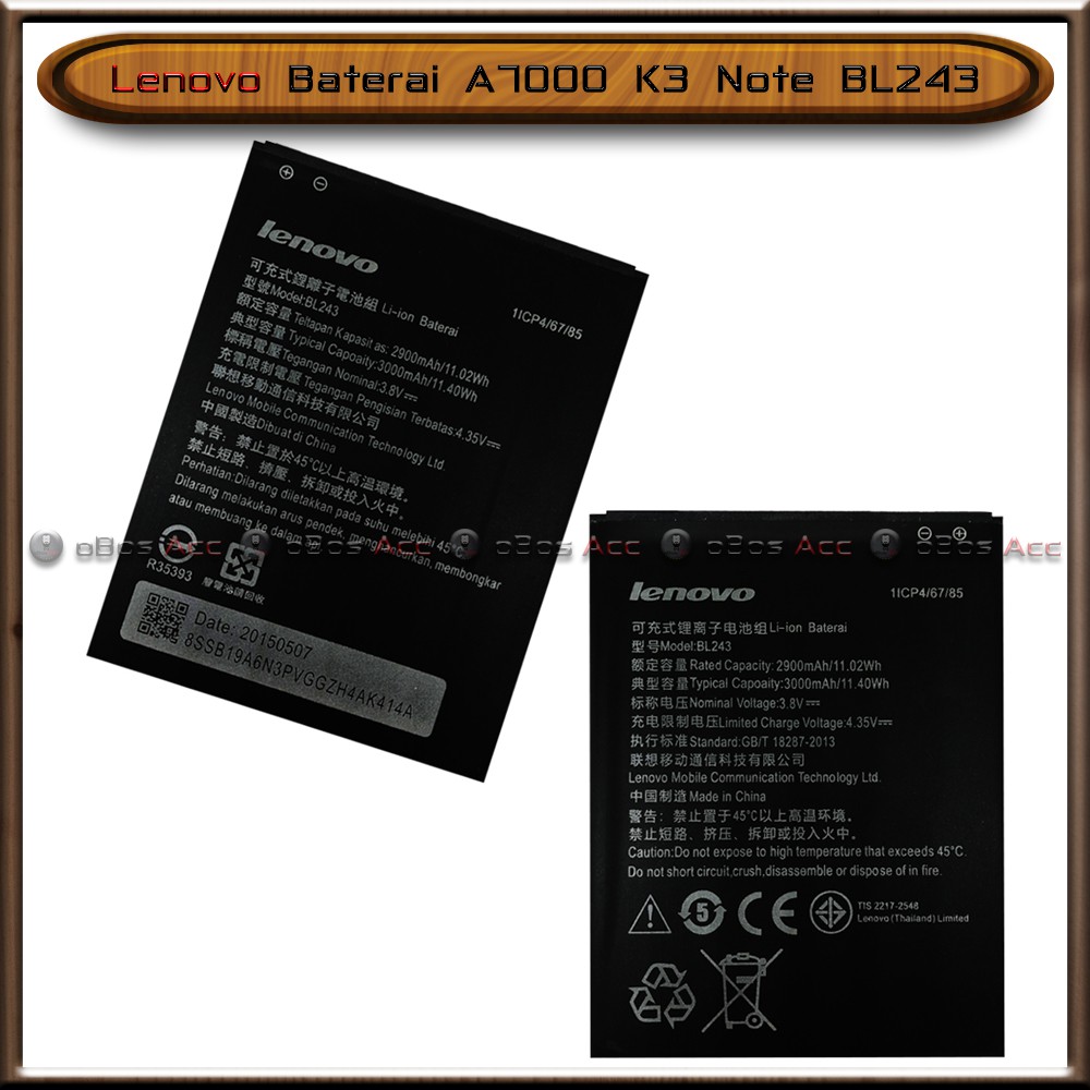 Baterai Lenovo A7000 A 7000 K3 Note BL243 BL 243 Original 