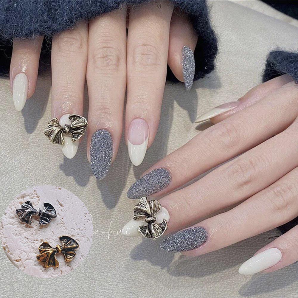 AUGUSTINA Agustin 3D Ikatan Simpul Nail Art Perhiasan Gaya Jepang Pesona Alloy DIY Nail Art Jewelry