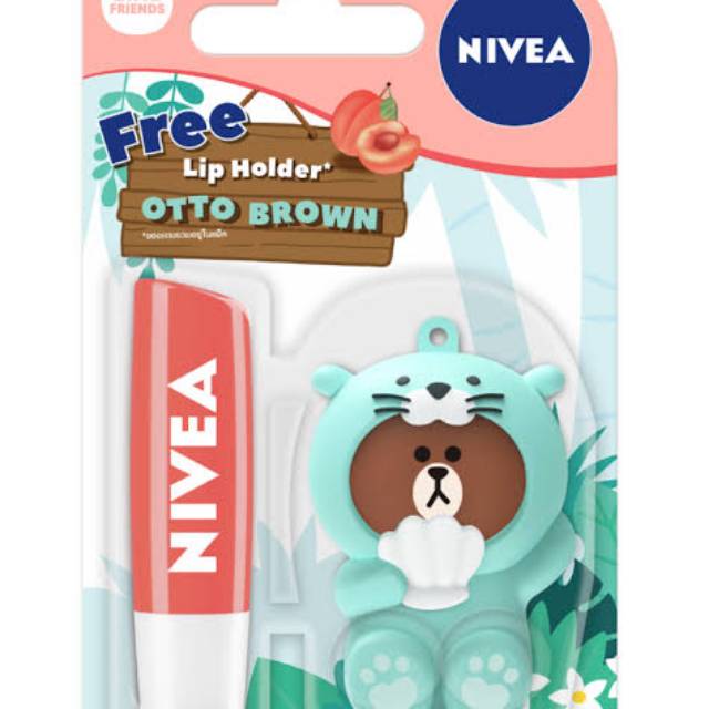NIVEA Lip Balm Peach Shine Line Friends Holder Otto Brown (4.8g)