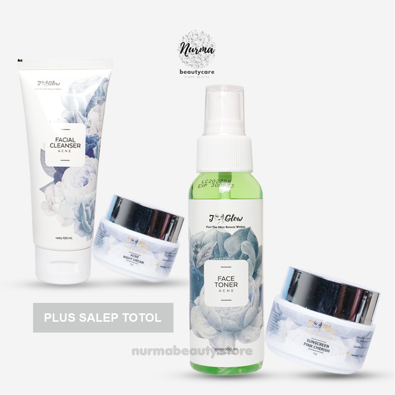Jglow J glow Skincare Acne Krim Jerawat Perawatan Kecantikan Pemutih Wajah Glow Glowing BPOM Aman-Paket 4 Item+Totol
