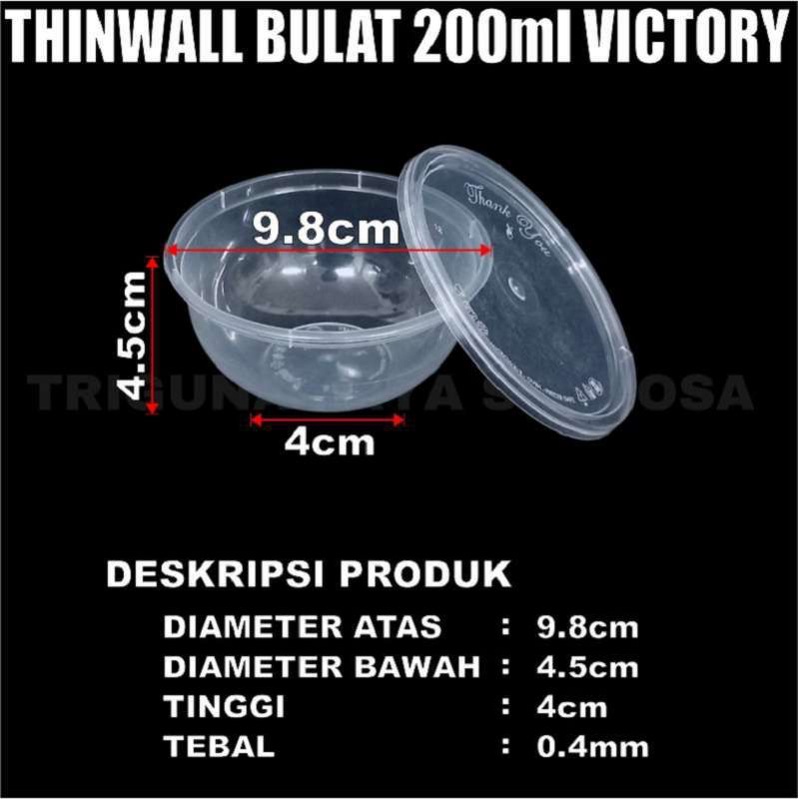 Thinwall Bulat 200ml pack isi 25pcs Cup Puding Mangkok Plastik 200 ml Tutup Murah