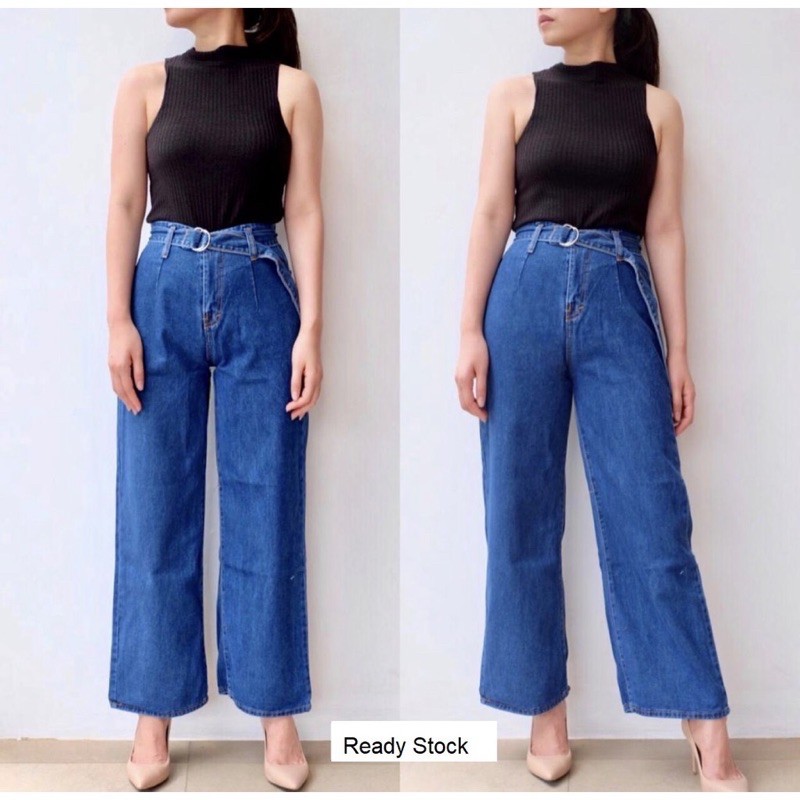 Celana Jeans Wanita Boyfriend Kulot Oline Belto + Sudah Termasuk Ring Beltnya