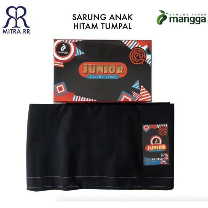 Sarung Mangga Junior Polos Hitam Tumpal Warna – Sarung Anak Warna Hitam Polos Tumpal