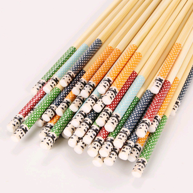 Sumpit Kayu Bambu Motif Ujung Bergambar Panda (24cm)