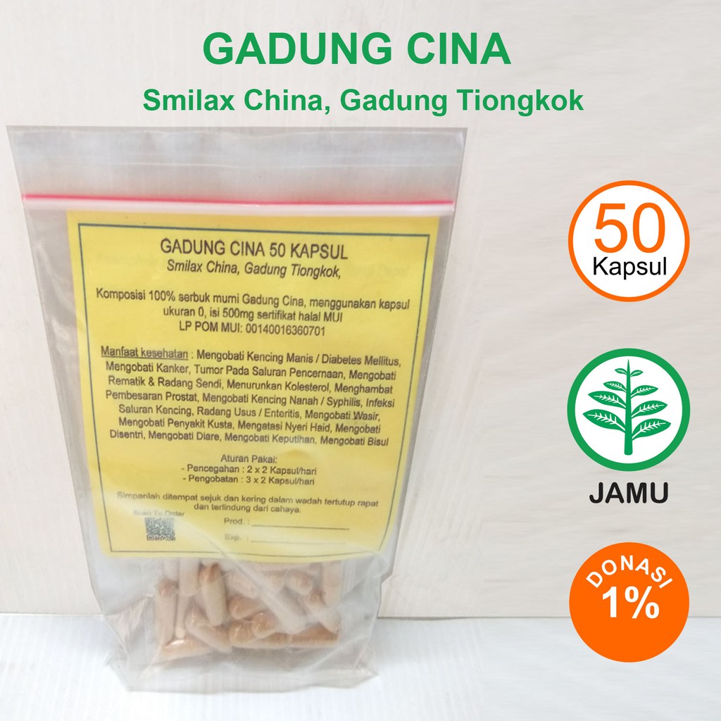 

GADUNG CINA KAPSUL Kusta Kencing Nanah Syphilis Radang Usus Keputihan Wasir Nyeri Haid