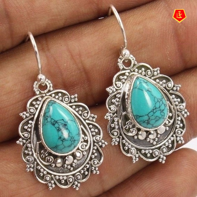 [Ready Stock]Vintage Silver Elegant Turquoise Earrings