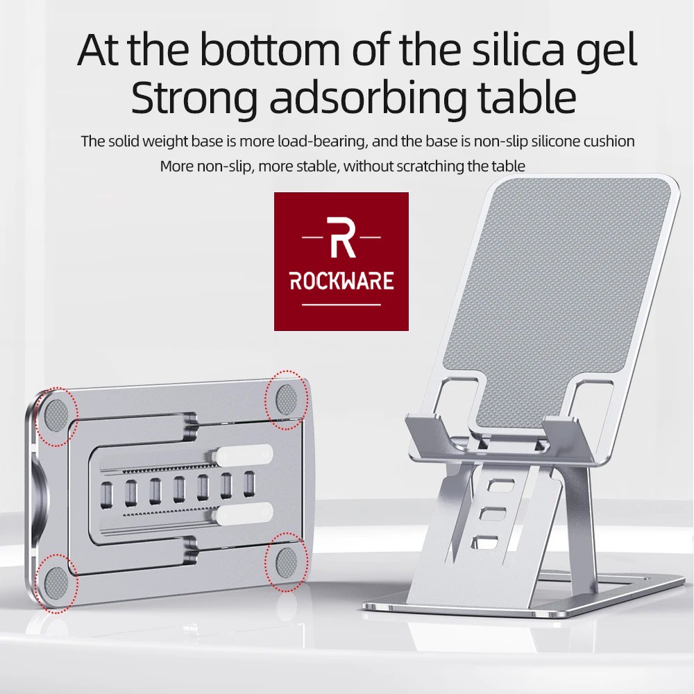 ROCKWARE Slim Folding Metal Desktop Stand - Mobile Phones and Tablets