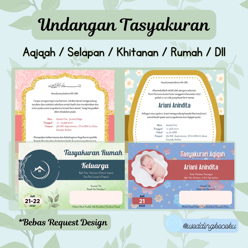 Katu Undangan Tasyakuran Aqiqah/Pindahan Rumah/Ulang Tahun/Sunatan/ Free Costume Design