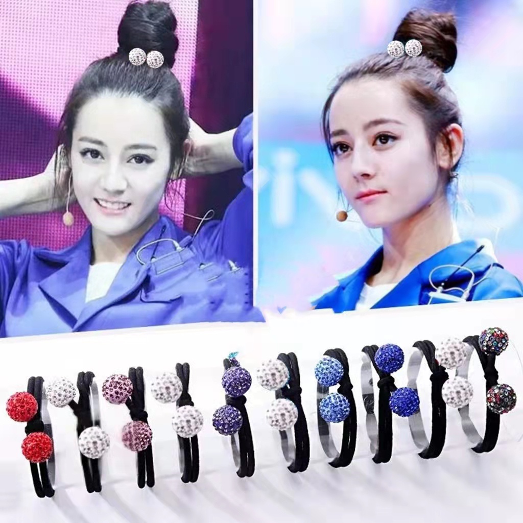 Ikat Rambut Karet Hitam Polos Elastis Aksen Bola Pompom Lucu Fashion Aksesoris Rambut WanitaST