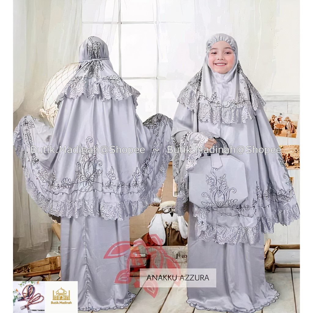 BUTIK.MADINAH MUKENA ANAK AZZURA BORDIR 3D TIMBUL ROBERTO CORNELI SUTRA VELVET