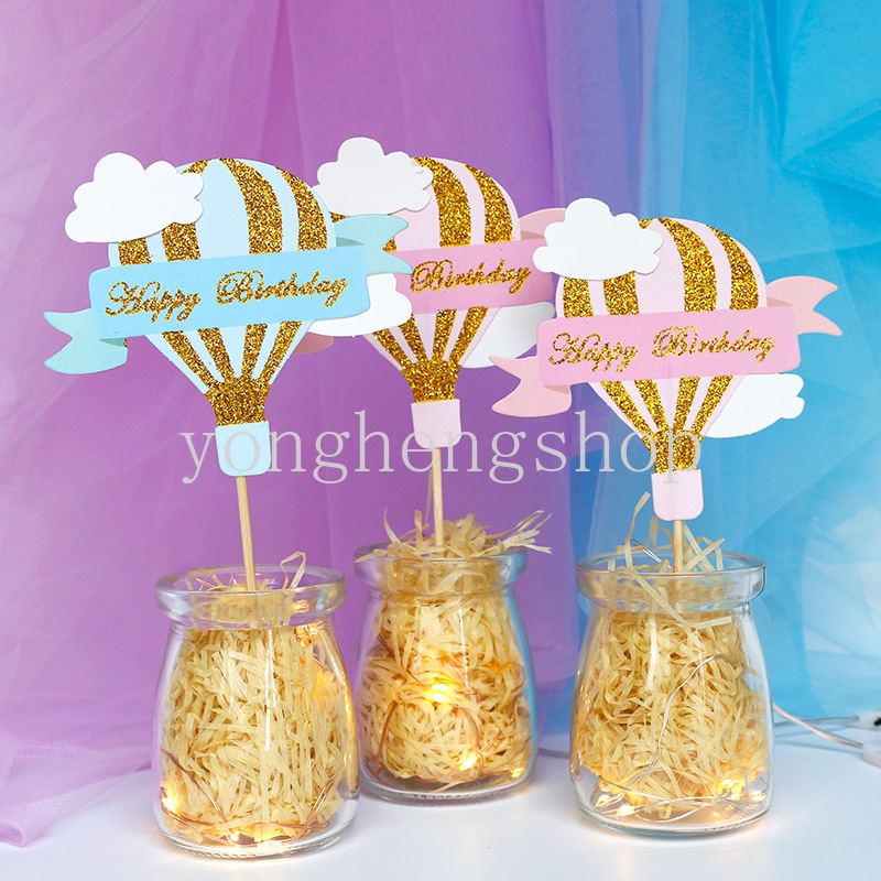 3 Pcs / set Topper Kue Bentuk Balon Udara Awan Shining Untuk Dekorasi Pesta Ulang Tahun