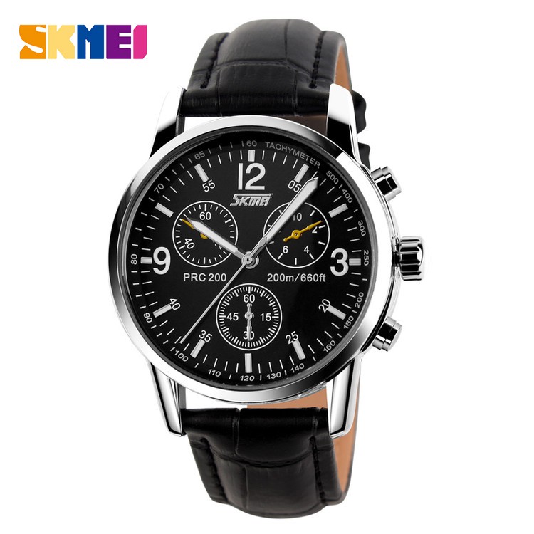 SKMEI 9070L Jam Tangan Pria Analog Tali Kulit WATCHKITE WKOS