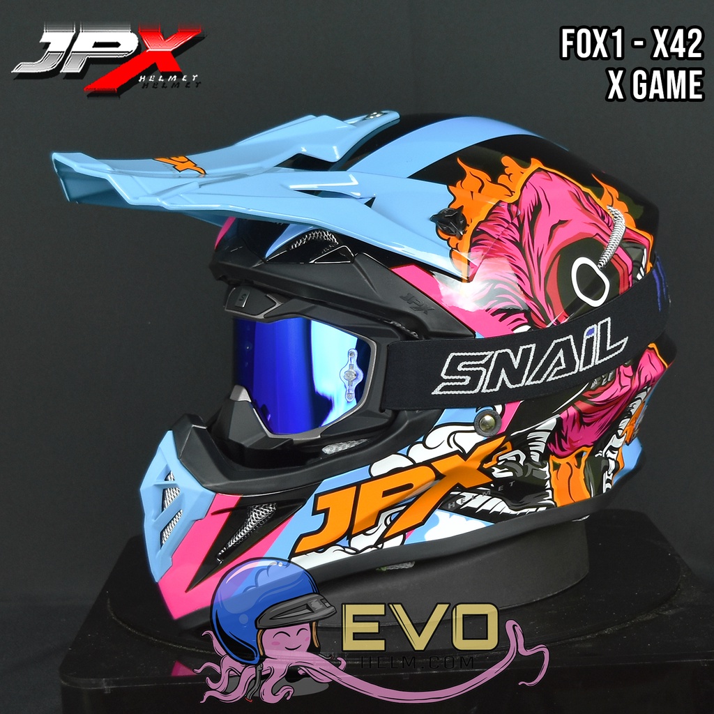 HELM JPX X42 SUPERBLACK CROSS_FOX1 + GOOGLE SNAIL (ONGKIR 2 KG) HELM JPX X42 X-GAME HELM CROSS