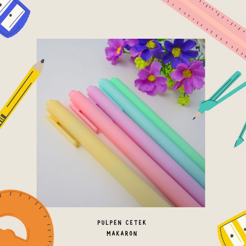 Pen cetek makaron pastel Macaron tinta hitam bolpoint alat tulis kantor warna wari pen lucu imut