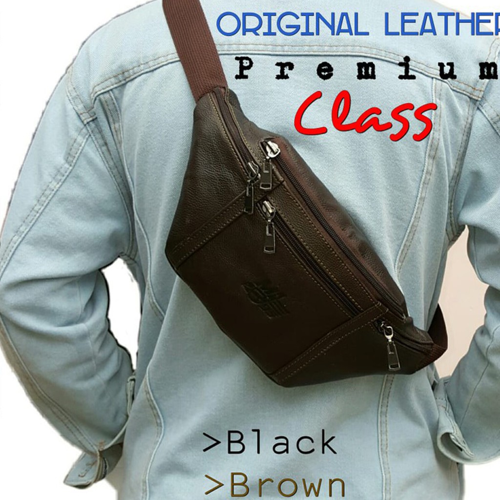 Tas kulit pria selempang asli garut sukaregang / waistbag kulit asli